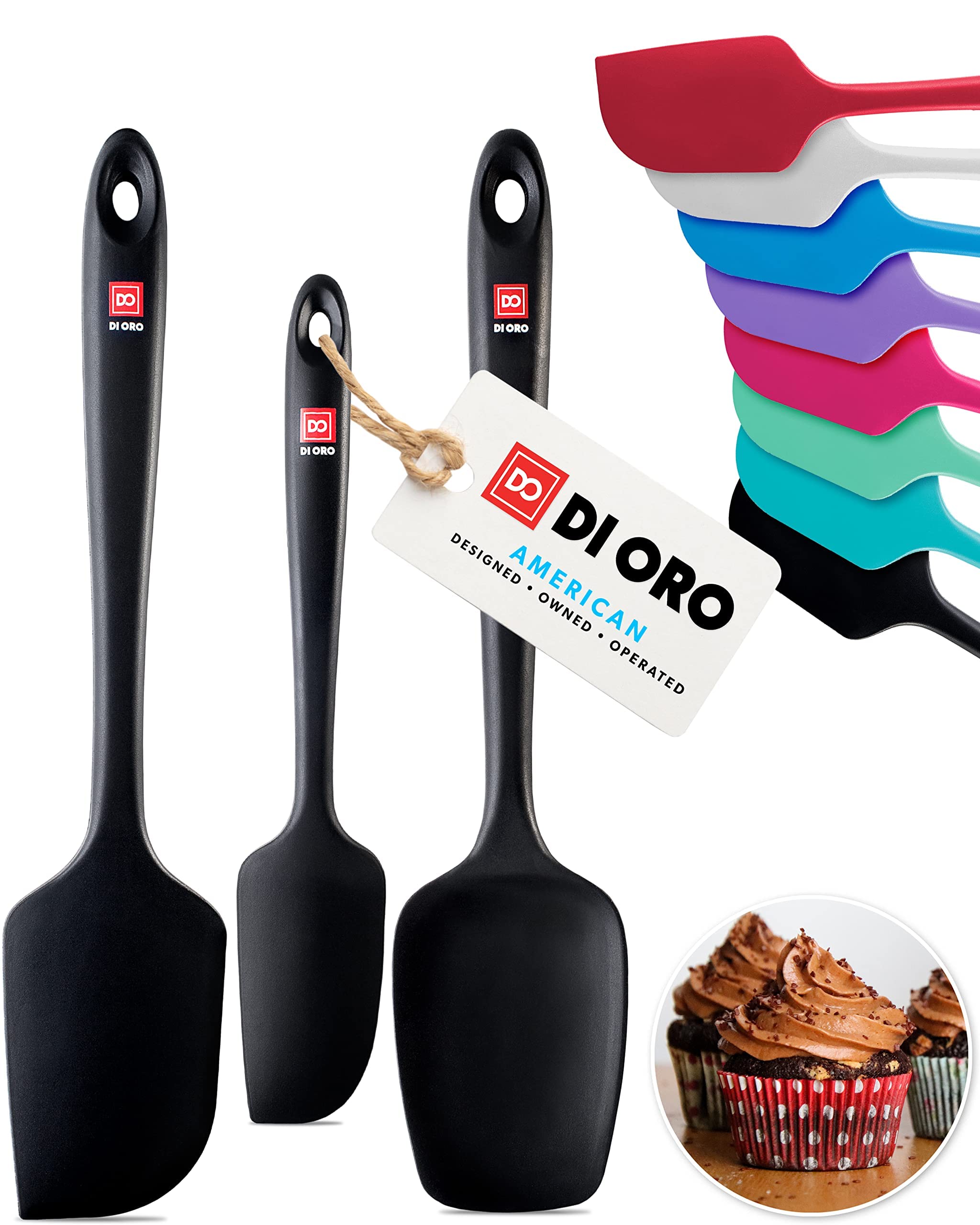Espátula de silicona negra DI ORO Living en uso diario para cocina suave