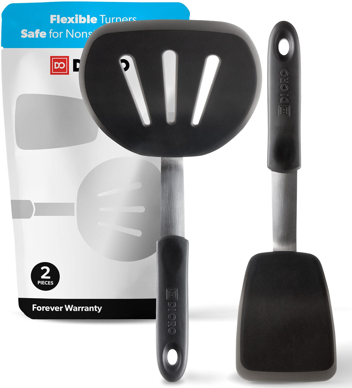Di Oro Living espátula silicona redonda negra, ideal para panqueques antiadherentes.