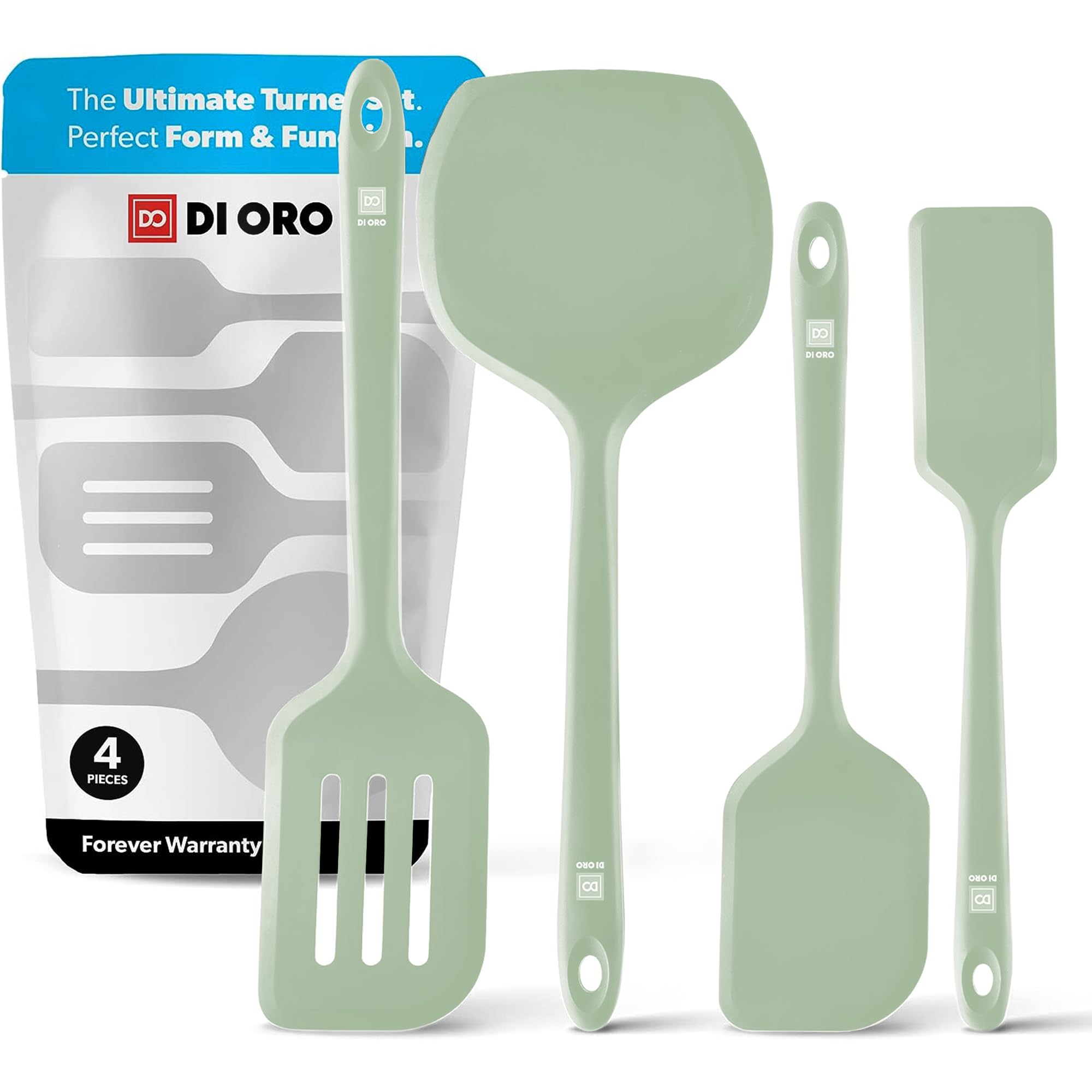 DI ORO Living espátula de silicona set de 4 piezas Sage para sarten antiadherente.