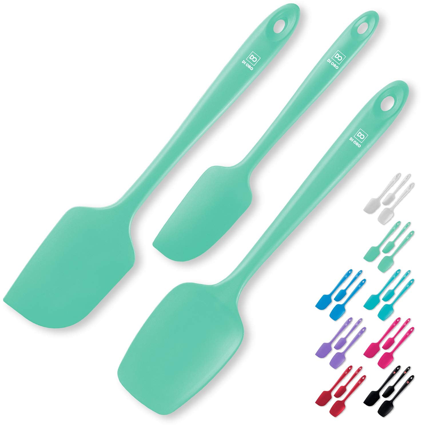 DI ORO Living espátulas de silicona color menta, conjunto tres piezas para cocinar sin rayar.
