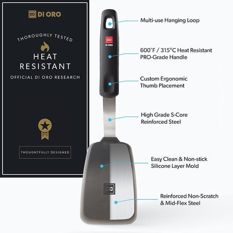 DI ORO Living pala silicona resistente 600°F para altas temperaturas.