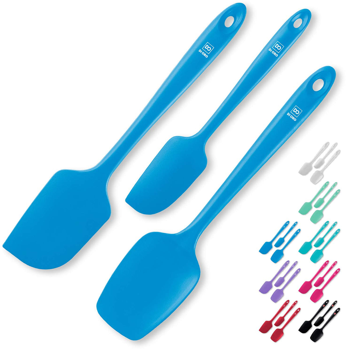 DI ORO Living set de espatulas de silicona azules para cocinar sin rayar sartenes antiadherentes