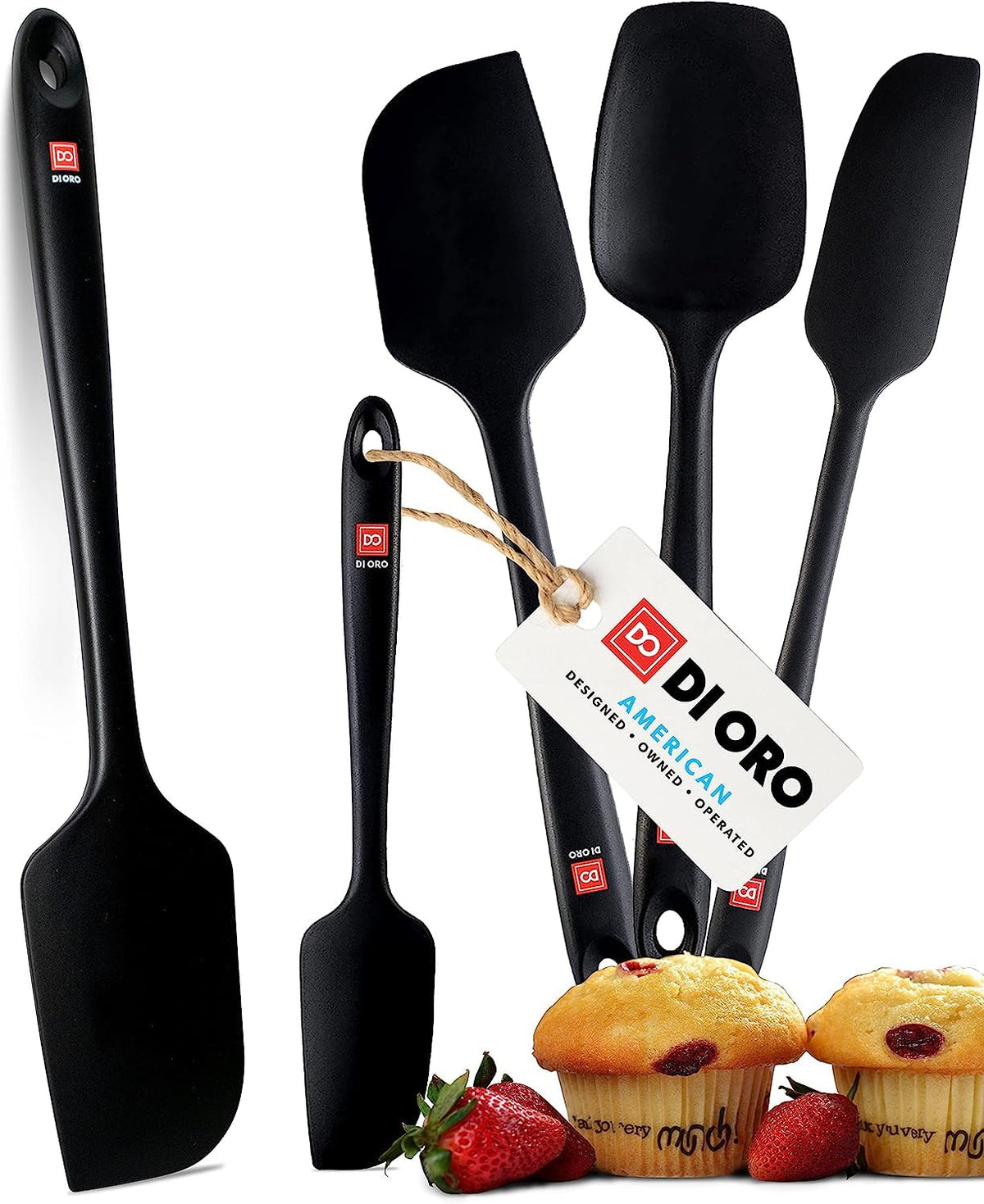 DI ORO Living set espátulas silicona negro ideal para hornear y mezclar