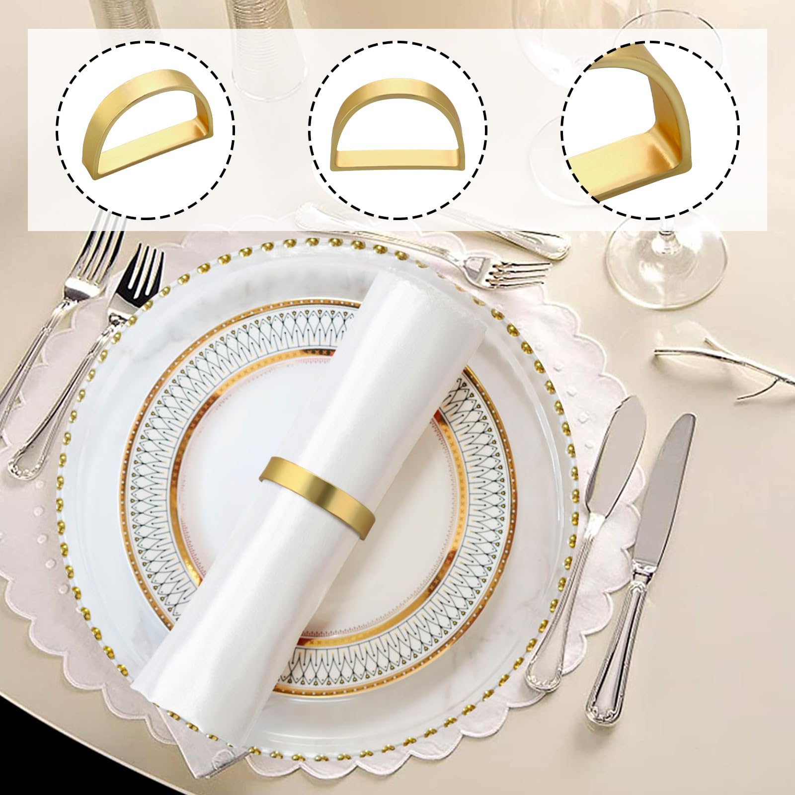 DI QIU REN aros dorados para servilletas, ornamento de mesa versátil para fiestas y uso diario.