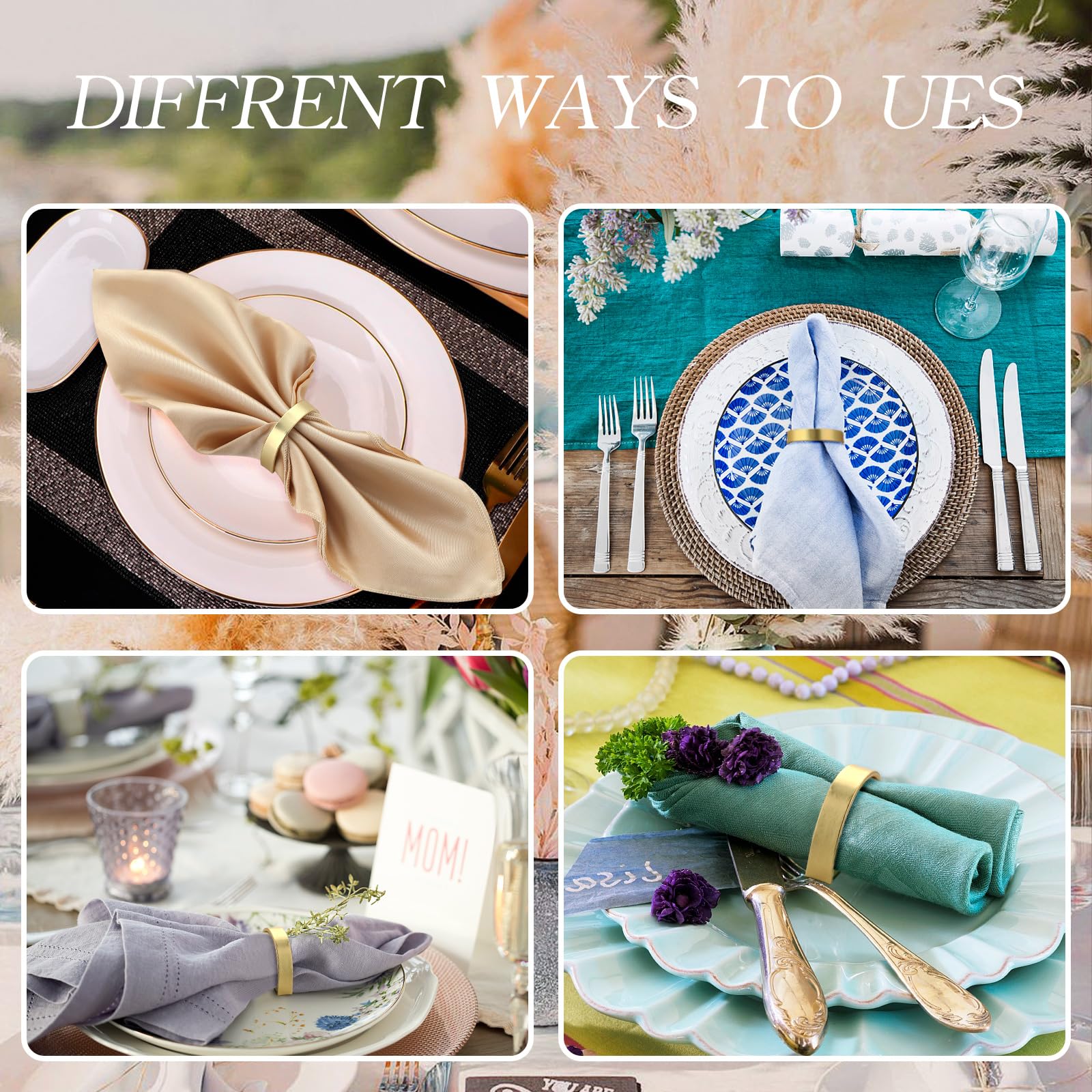 DI QIU REN aros dorados para servilletas, uso en mesa de banquetes para un toque sofisticado.