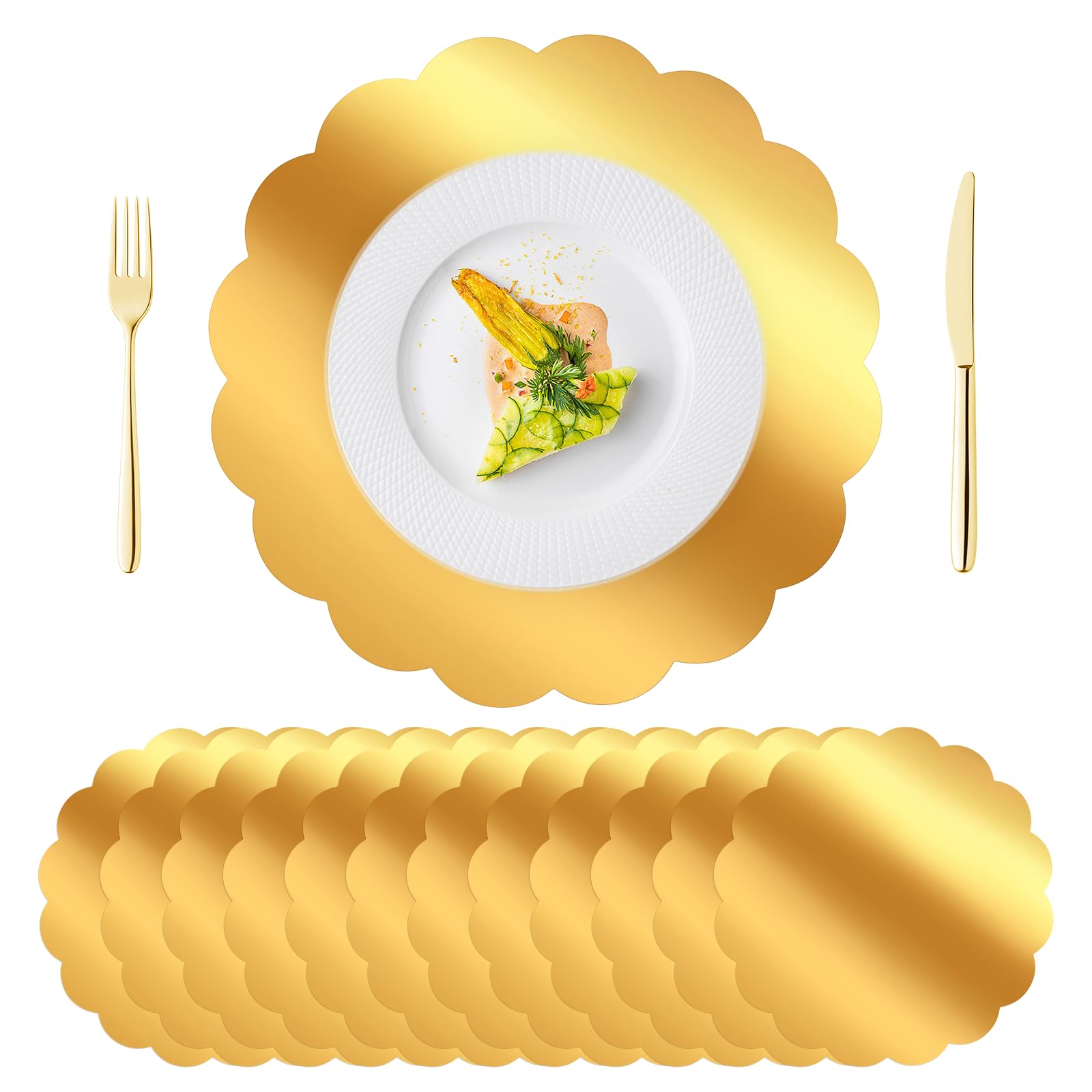 Manteles individuales dorados con borde ondulado de DI QIU REN, ideal para cenas elegantes.