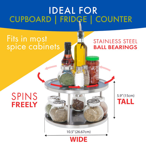 Dial Industries Lazy Susan en acero inoxidable, ideal para despensa, manteniendo utensilios al alcance.