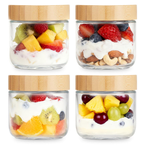 Frascos de vidrio DIBOLASC de 10oz para avena nocturna con tapa de bambú.