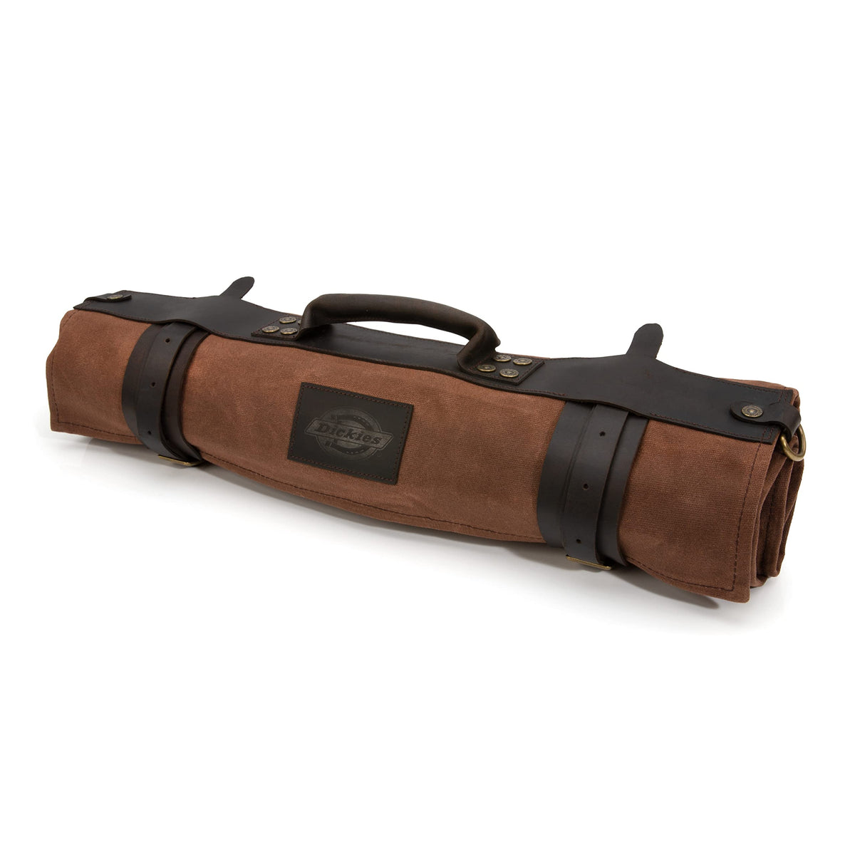 Dickies estuche enrollable para cuchillos con lona encerada y cuero, protección duradera.