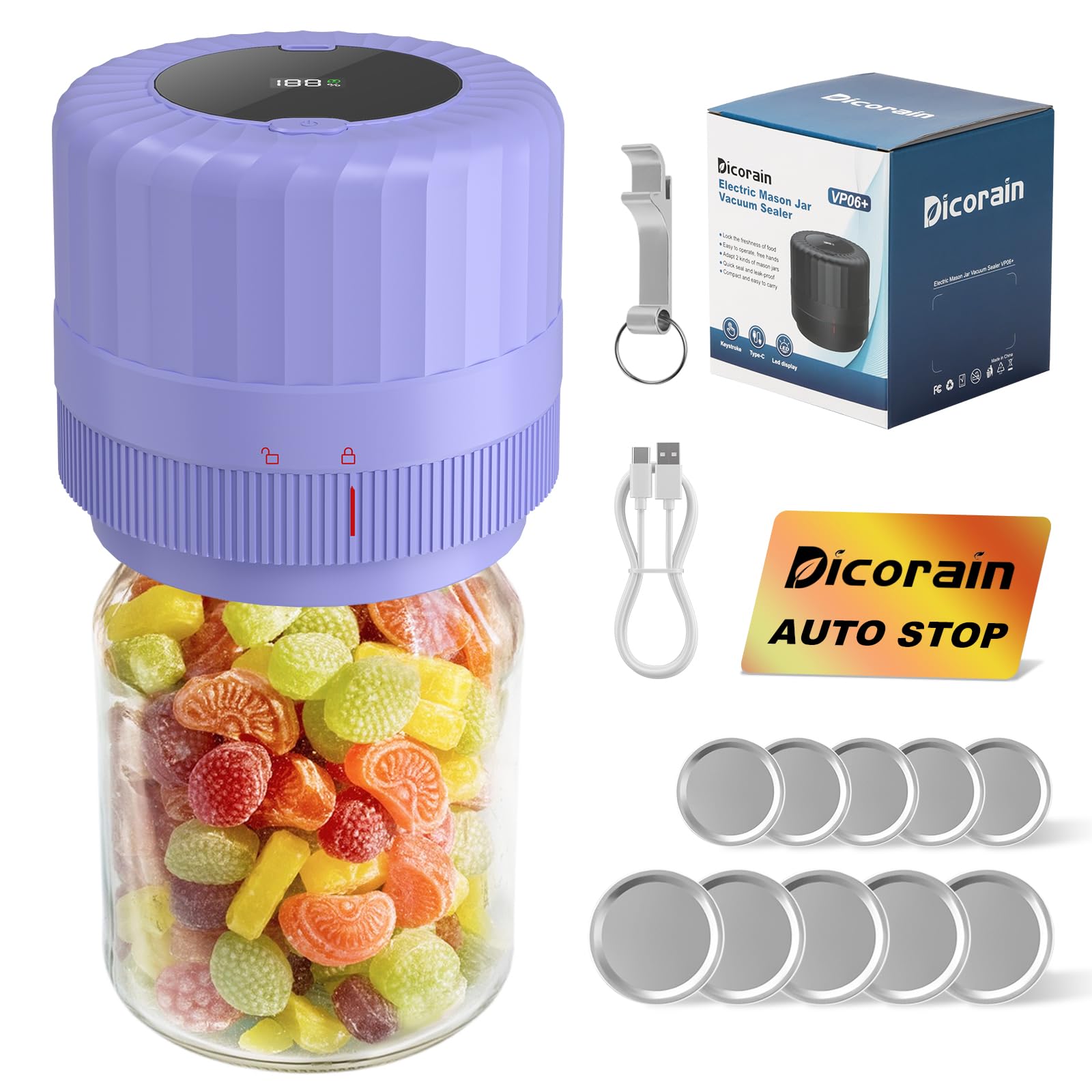 Dicorain VP06+ sella frascos Mason boca ancha para conservar frescura