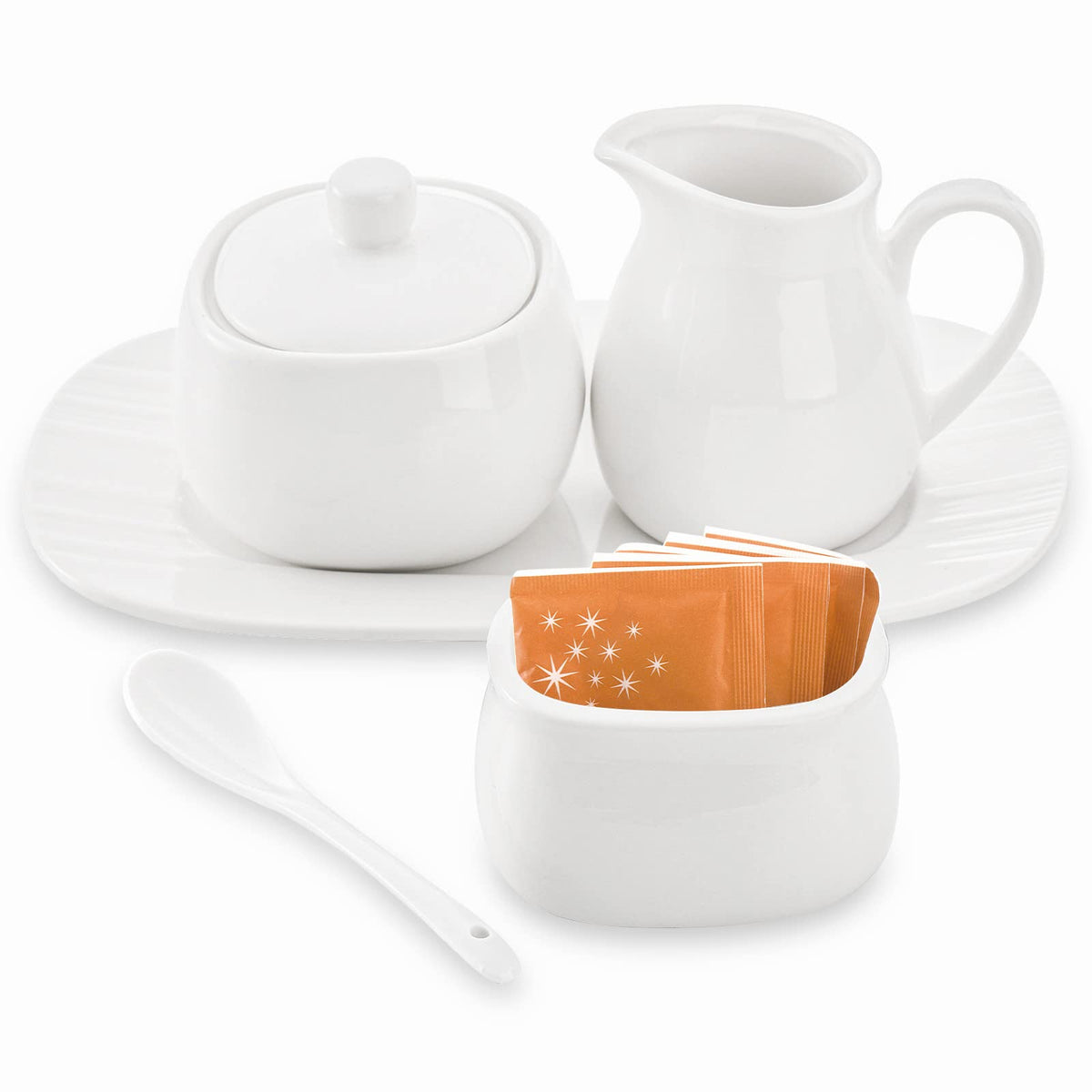 Dicunoy conjunto azúcar crema cerámica blanco, ideal para barra de café en casa