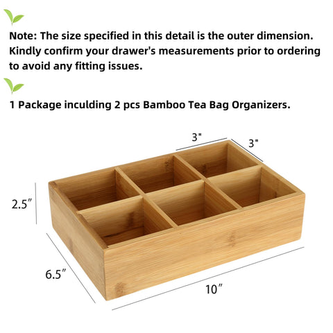 Dicunoy organizador de bambú, colocado dentro de cajón de cocina para bolsitas ordenadas.