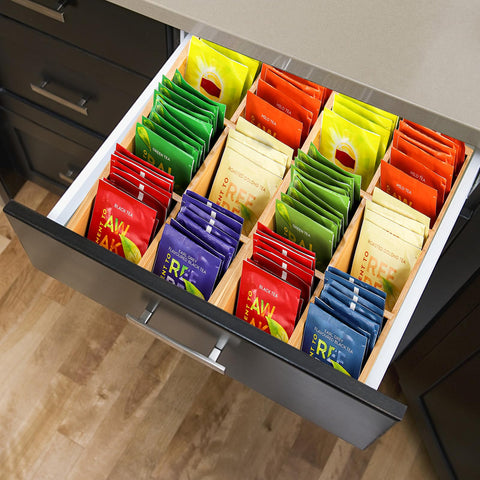 Dicunoy organizador de té, primer plano de la textura de bambú para durabilidad.