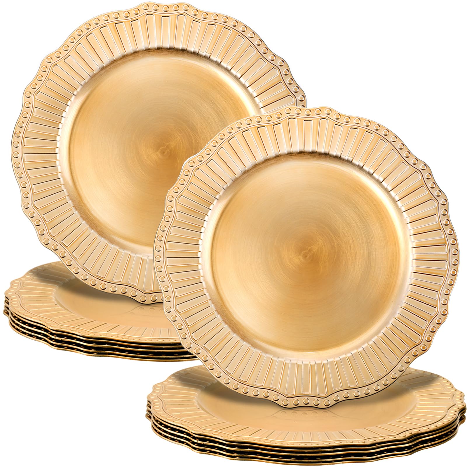 Dicunoy placa cargador dorada con base redonda, soporte elegante para platos.