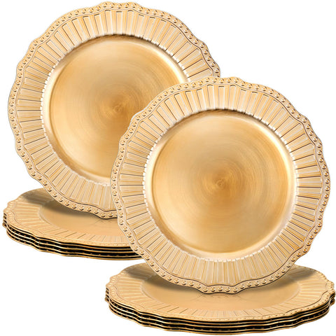 Dicunoy placa cargador dorada con base redonda, soporte elegante para platos.
