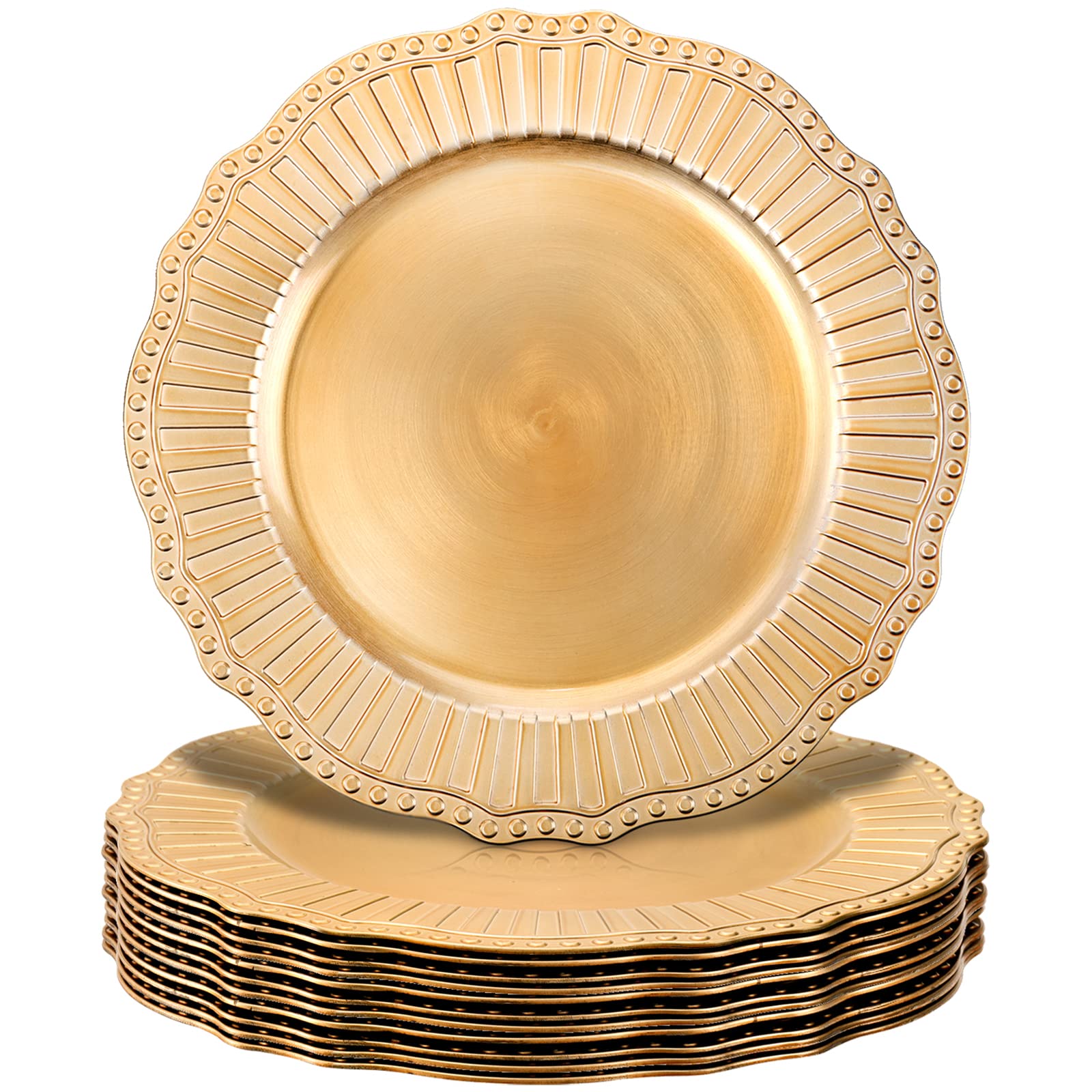 Dicunoy placa cargador dorada con borde perlado para bodas, añade glamour.