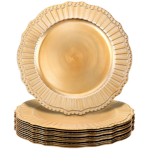 Dicunoy placa cargador dorada con borde perlado para bodas, añade glamour.
