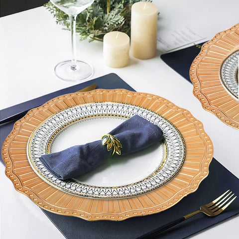 Dicunoy placa cargador dorada para bodas, ideal para mesas de ceremonia.