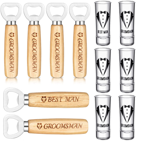 Conjunto Didaey de 12 piezas para padrinos, copas de chupito elegantes y abridores prácticos.