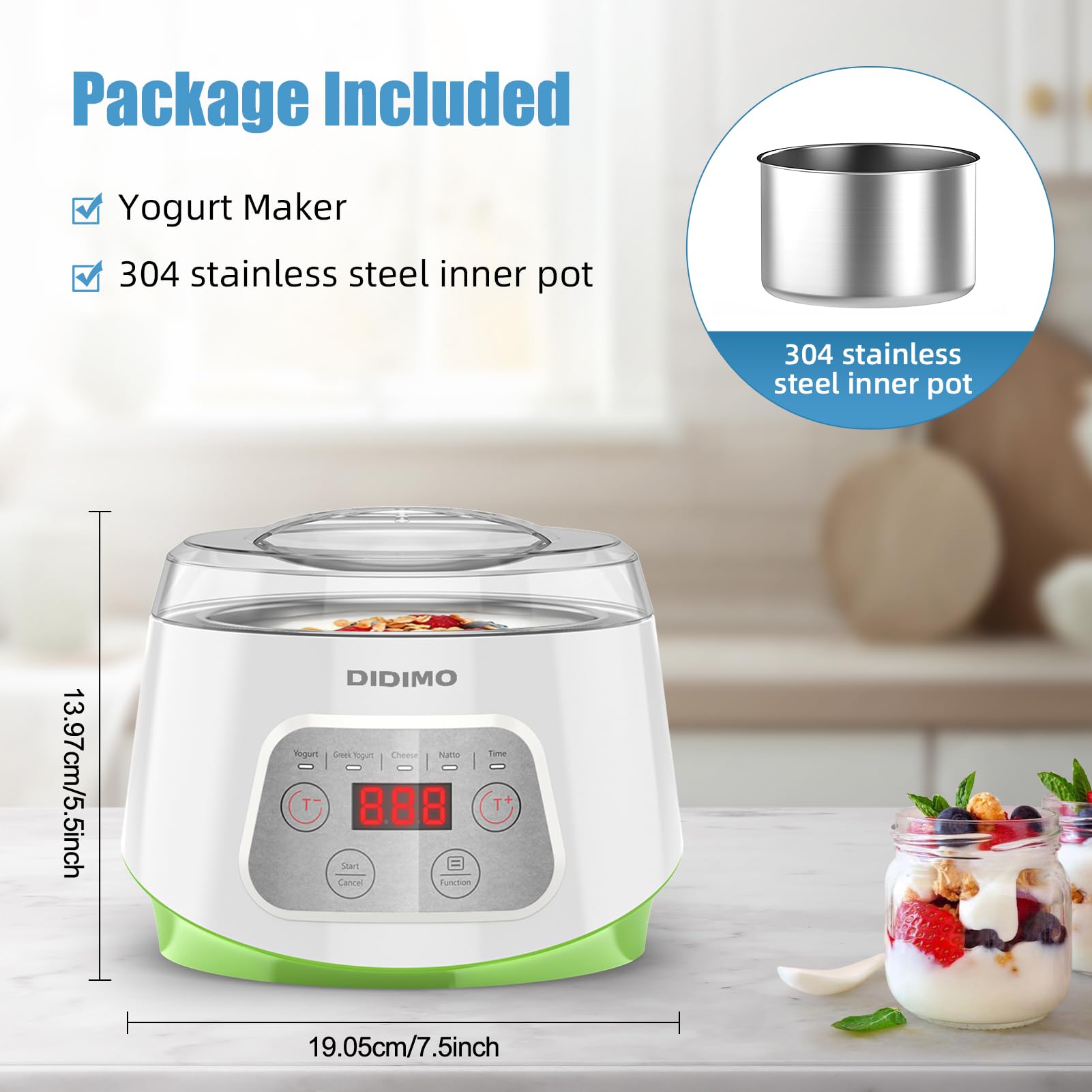 DiDiMo Yogurtera cuenta con jarra de acero inoxidable de gran capacidad.