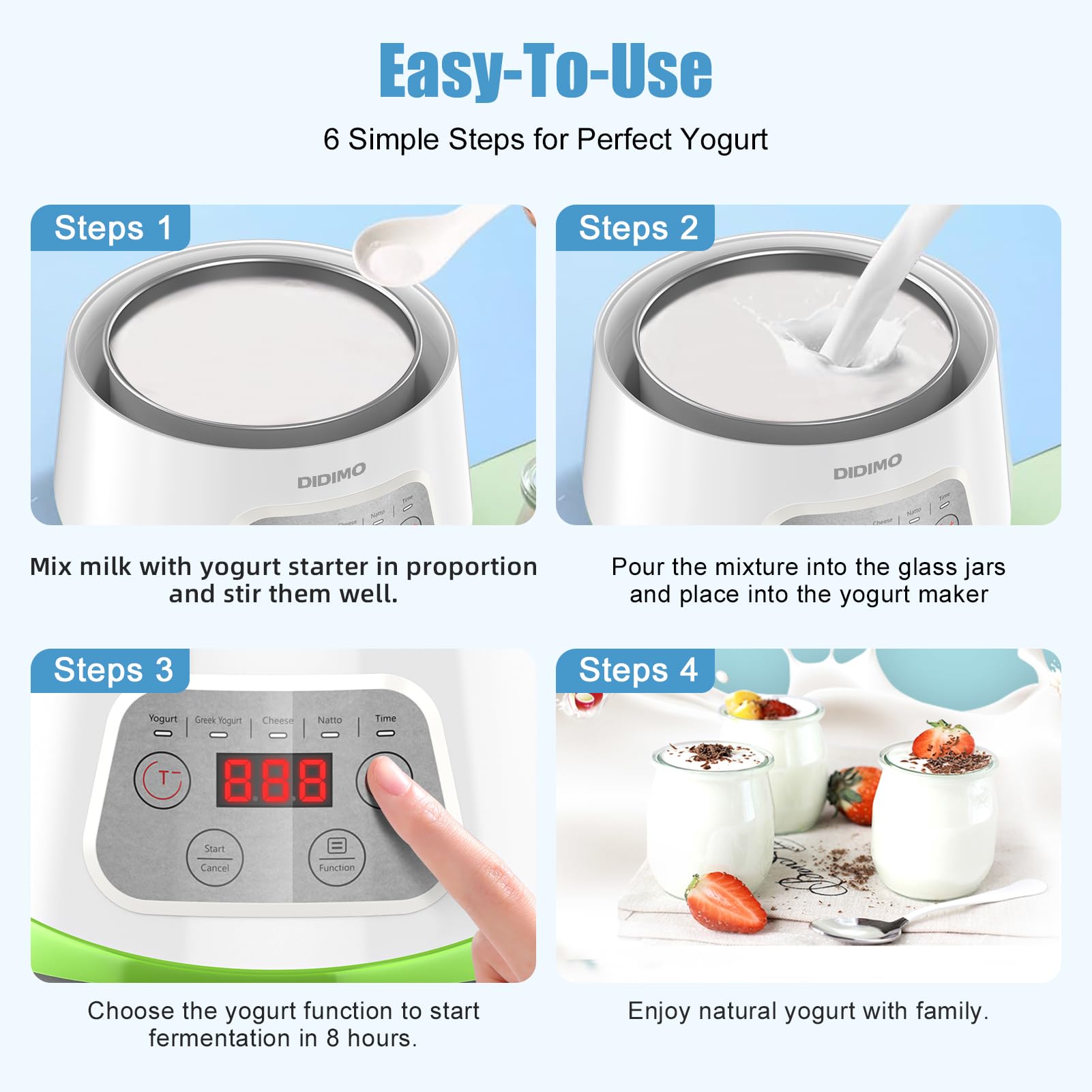 DiDiMo Yogurtera facilita limpieza con accesorios simples y lavables.