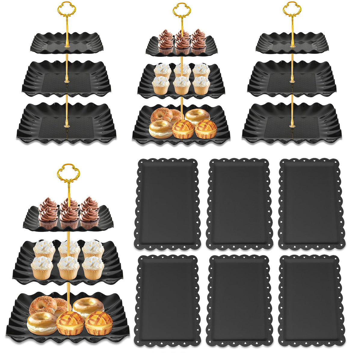 DIDROOM set postres 10 piezas con soportes tres niveles cuadrados, ideal para presentar cupcakes con estilo.
