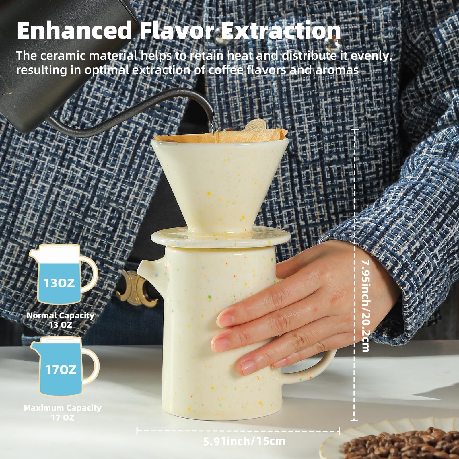 Dif Deco dripper cerámico de 450 ml, ideal para dos tazas