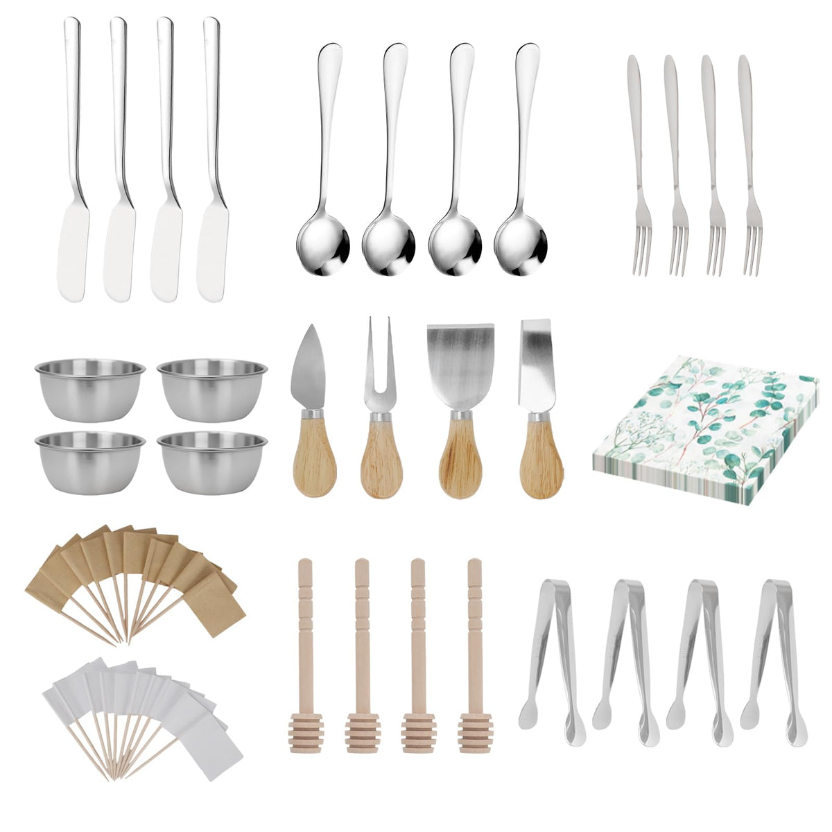 Difenlun set de cuchillos queso con mango de madera, ideal para cortar y servir.