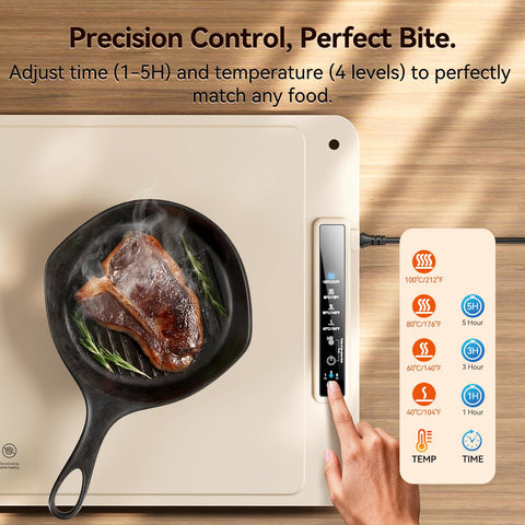 DIGIX Mat con cuatro ajustes de temperatura para mantener cada plato a punto.