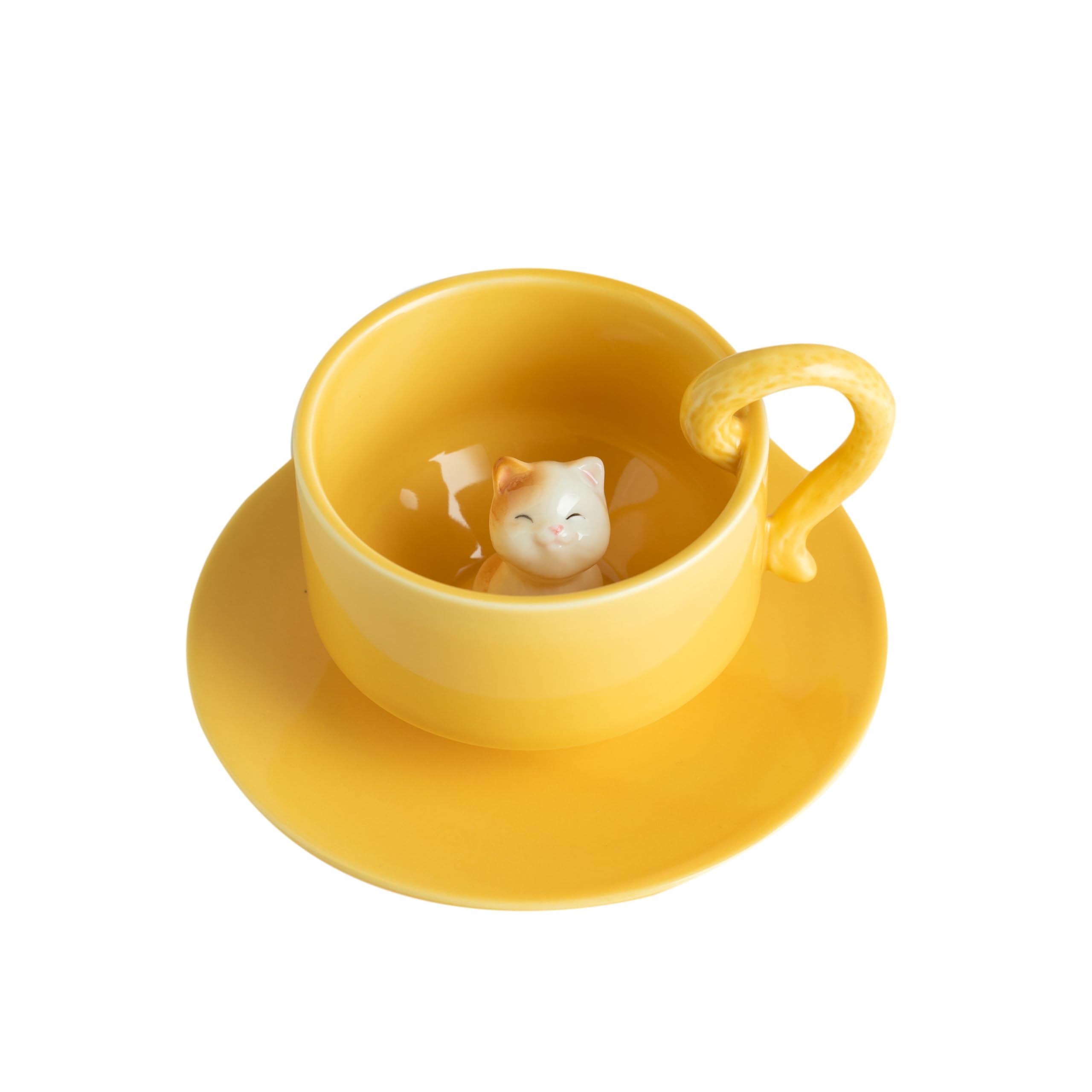 Taza DIHOclub con gato 3D en centro y asa cola, decorativa.