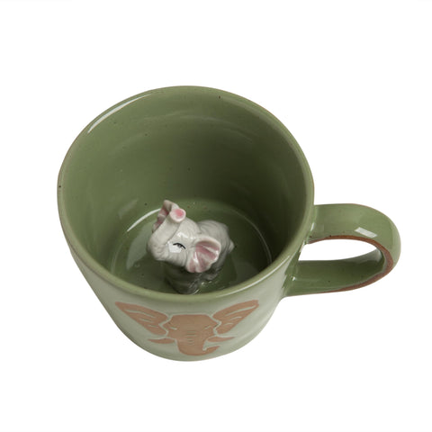 DIHOclub Elefante Taza Cerámica 3D, elefante asomando para un toque lúdico al café.
