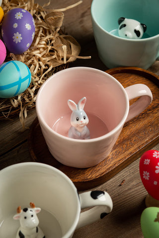 DIHOclub Taza rosa con conejo 3D, diseño tierno para el escritorio