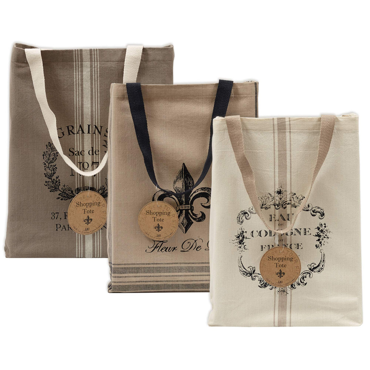 Bolsas de lona impresas con diseño francés de DII, ideales para compras o uso diario.