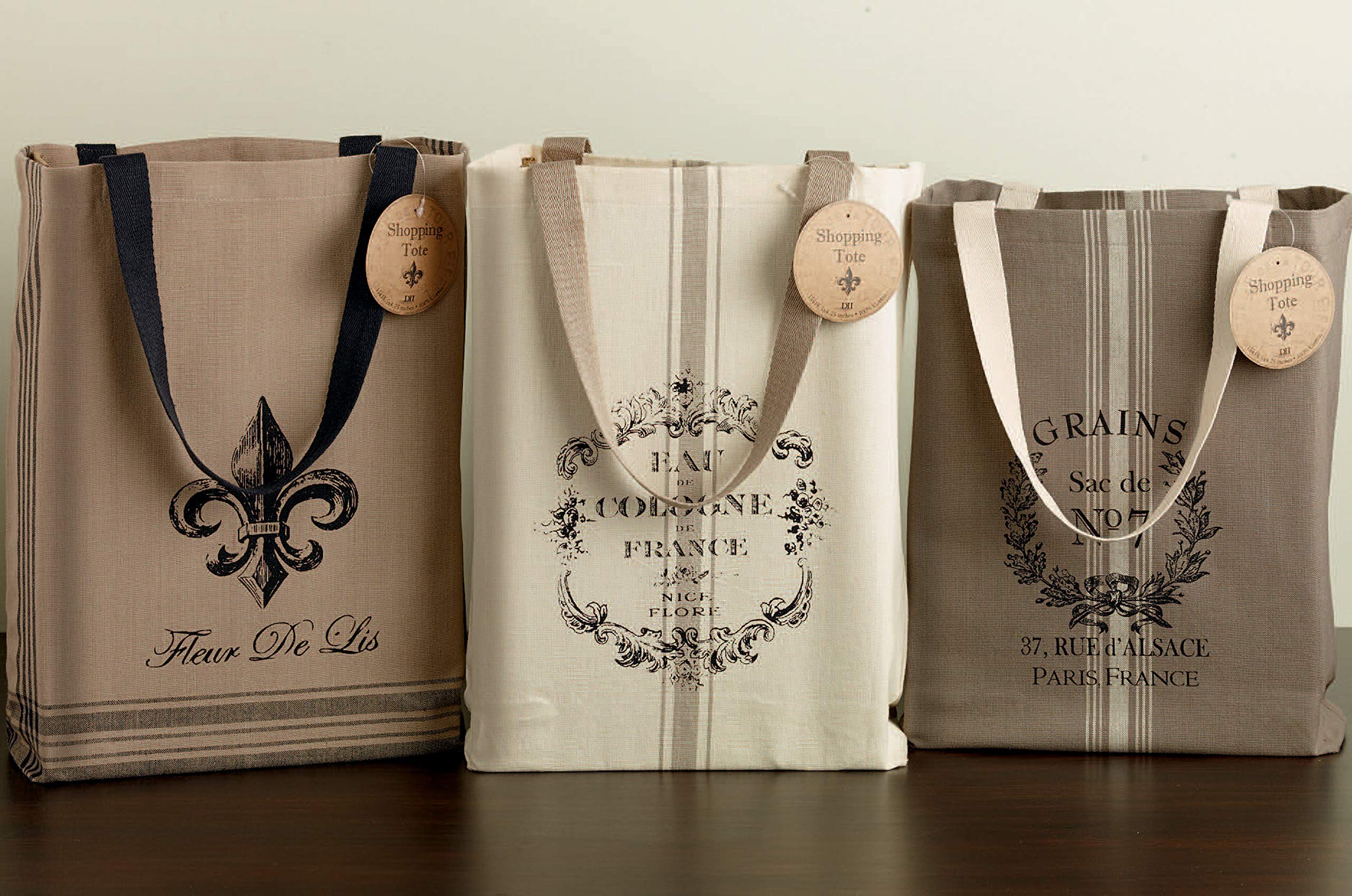 Conjunto de tres bolsas DII con distintos diseños franceses para organizar compras.