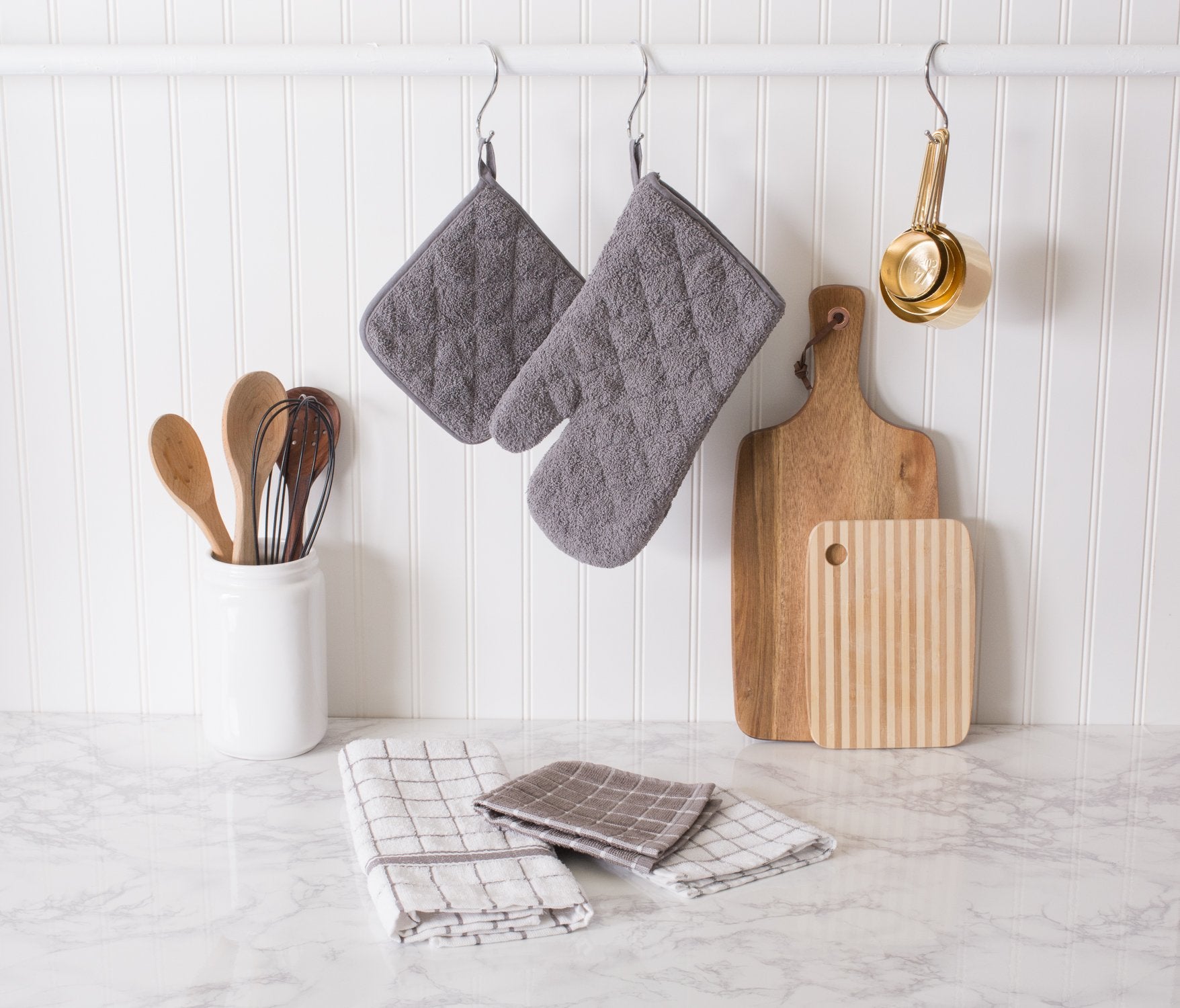 DII Potholder Basic Terry Gris: juego de 3 agarradores ideal para cocinar