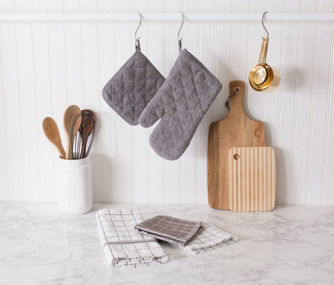 DII Potholder Basic Terry Gris: juego de 3 agarradores ideal para cocinar