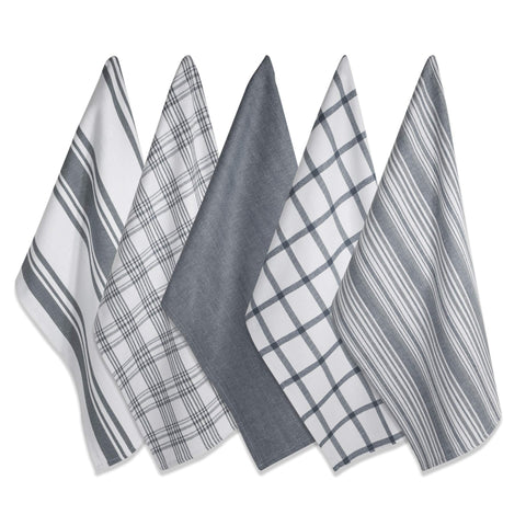 Toallas de cocina DII de 18x28 gris, conjunto de 5, secado eficaz de platos.