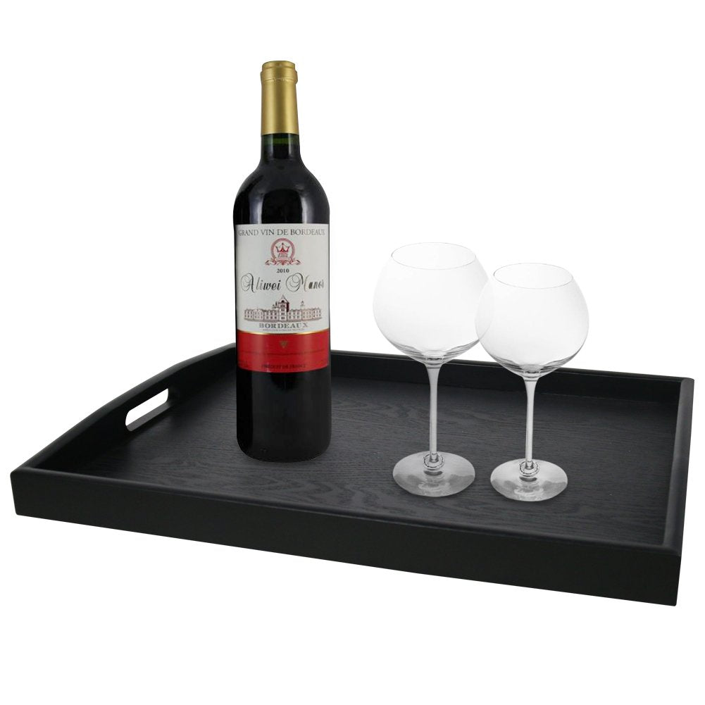 Bandeja Dillman grande en madera negra, ideal para servicio familiar.