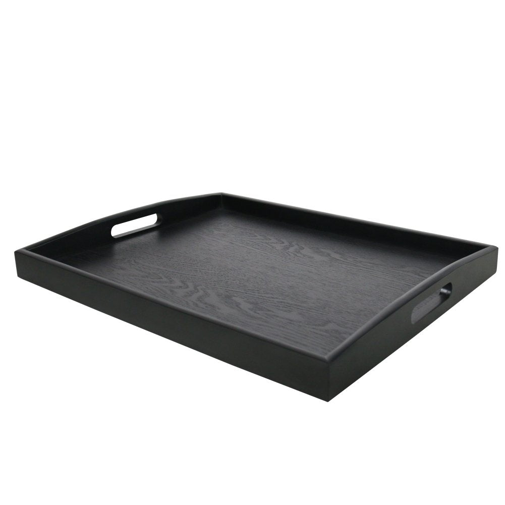 Bandeja Dillman para servicio grande en negro con asas facilita traslado cómodo.