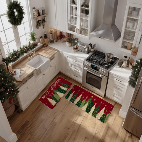 DineDia árbol rojo navideño, alfombra de cocina de gran tamaño para áreas amplias