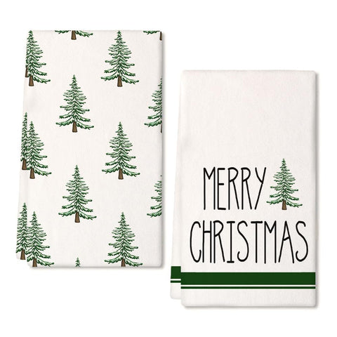 Toallas de cocina DineDia con verde diseño de árboles navideños, útiles y decorativas.