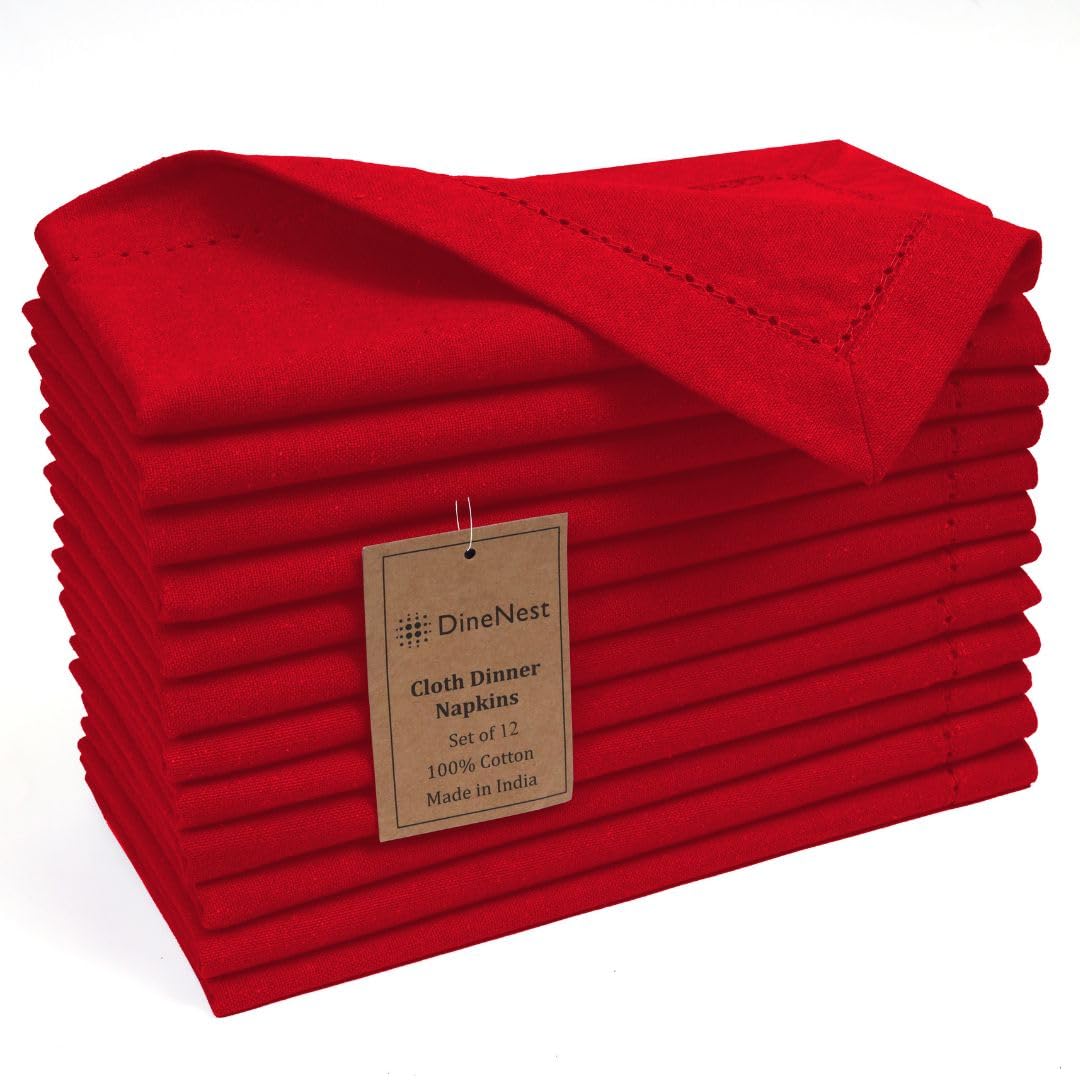 DineNest servilletas con borde de ribete rojo 18x18 para mesa elegante.