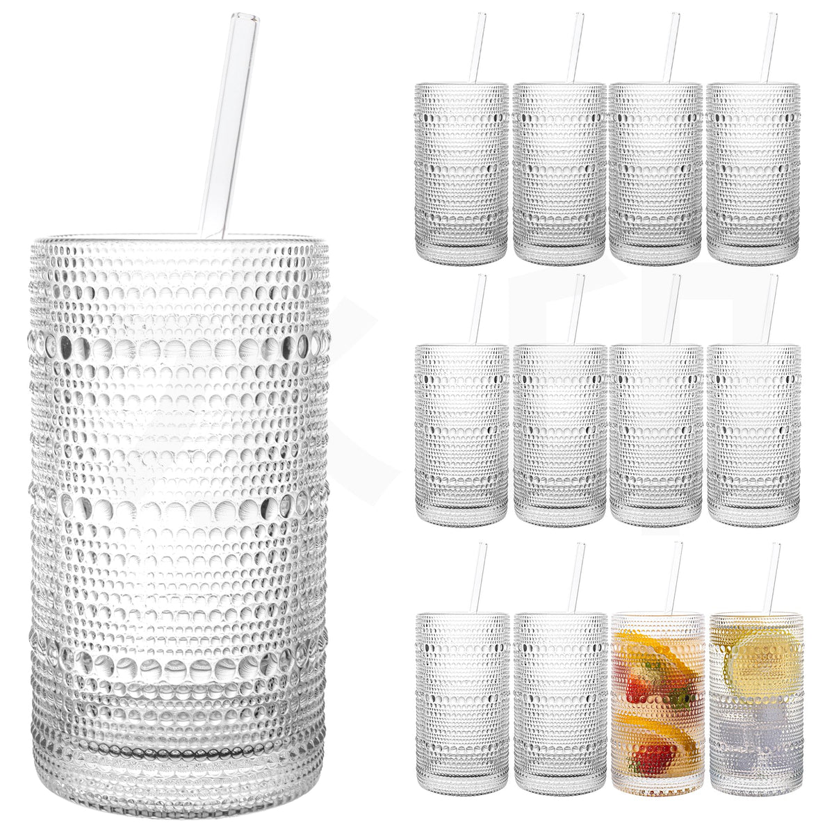 Vasos de cristal Dingerjar con relieve en 16 onzas para bebidas abundantes