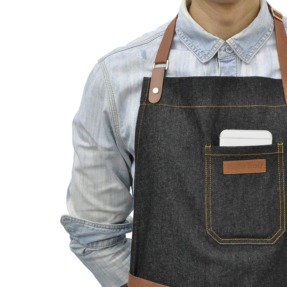 Delantal DingSay Trendy con bolsillo para teléfono en el pecho.