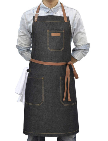 Delantal DingSay Trendy para chef con denim y bolsillos prácticos.