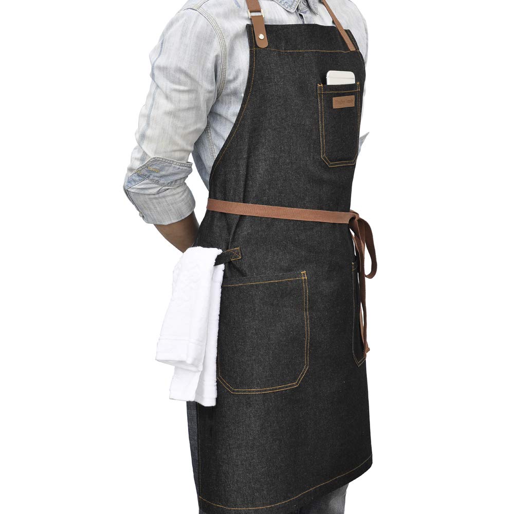 Delantal de cocina para barbacoa DingSay Trendy en denim resistente.
