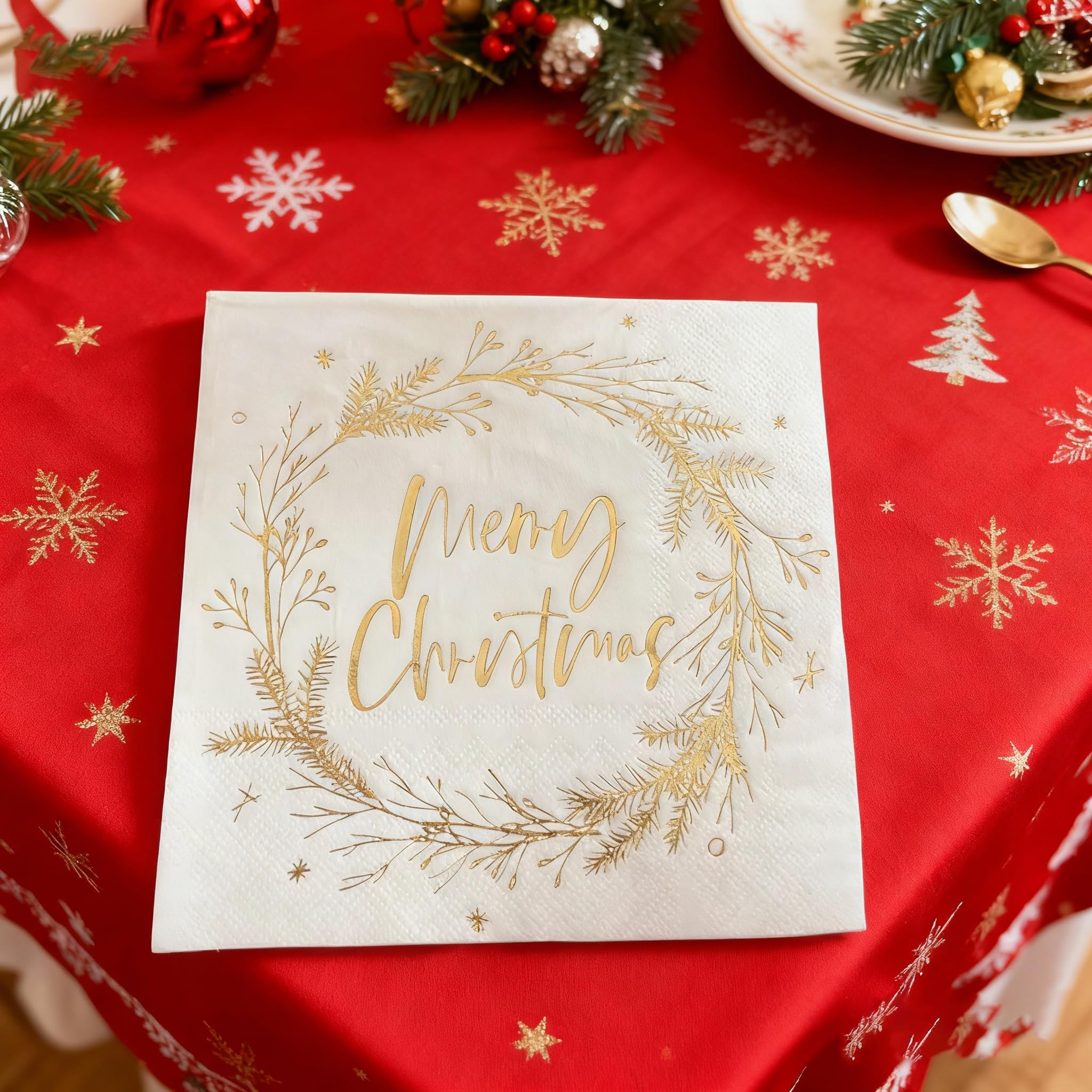 Dinokowa servilletas navidad, diseño ornamentales dorados para festividades.