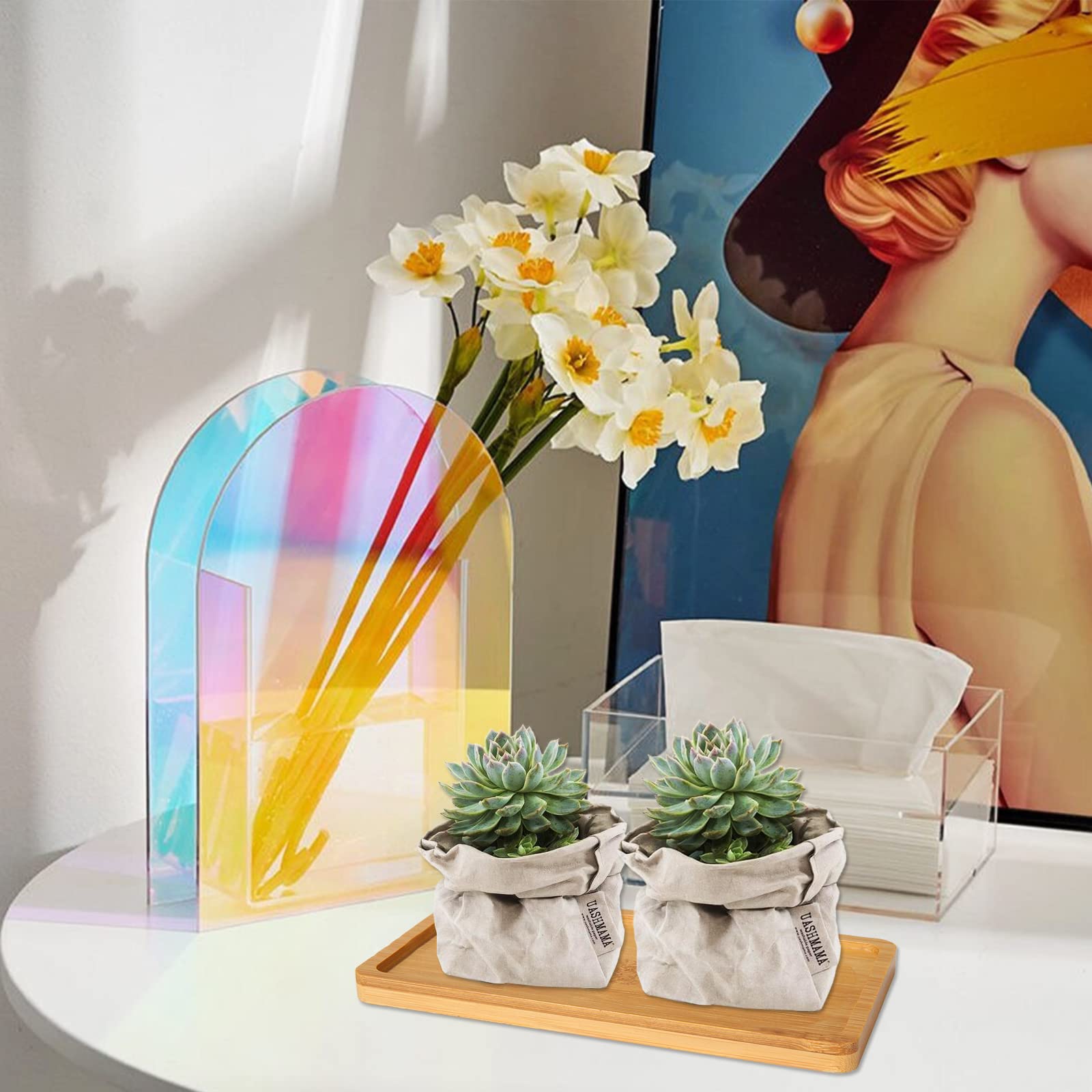 DIRBUY bandeja mini de bambú para velas y plantas pequeñas.