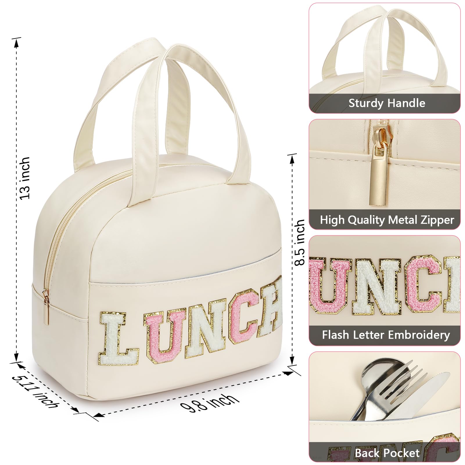 DIRGEE bolsa aislada en cuero PU blanco, conservación de comida