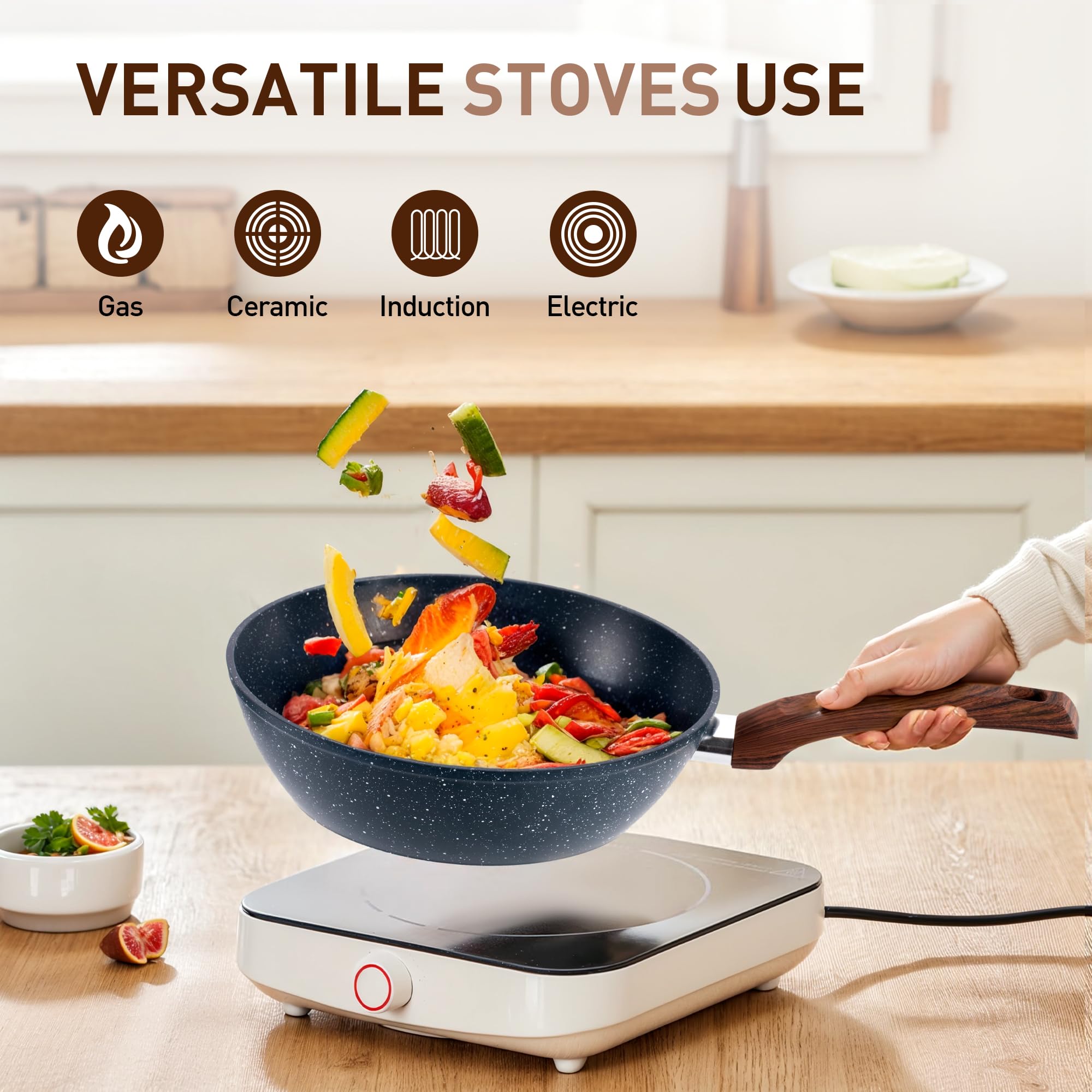 DishDelight sartén profunda de 9-7 pulgadas con tapa, ideal para guisos